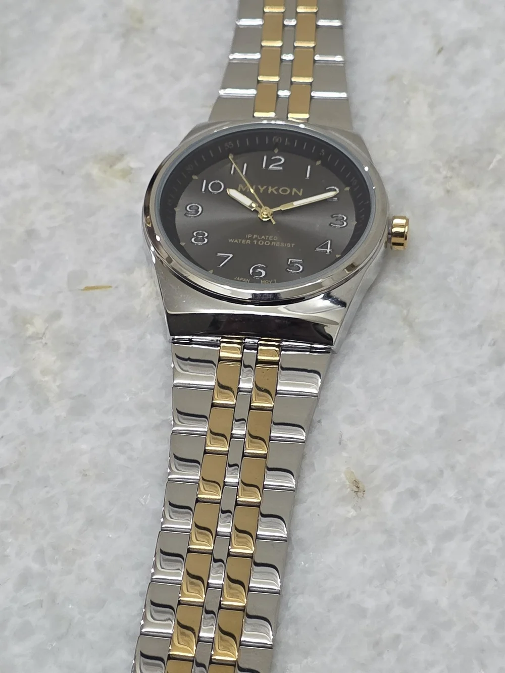 Miykon Two Tone Watch Gray Dial Stainless Steel Silver and Gold Unisex